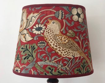 William Morris Strawberry Thief Crimson - Small Handmade Oval Lampshade Table Lamp
