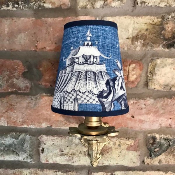 Thibaut Cheng Toile - Small Handmade Candle Clip Lampshade for Wall Lights/Chandeliers