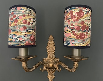Hand Marbled Fantasy Zebra - Handmade, Candle Clip Half Shield Lampshade for Wall Lights