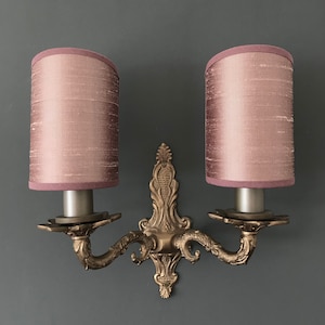 James Hare Orissa Silk Mauve Glow - Handmade, Candle Clip Half Shield Lampshade for Wall Lights
