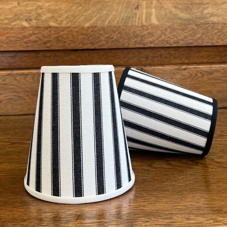 Classic Ian Mankin Black Ticking Stripe Handmade Candle Clip Lampshade for Wall Lights/Chandeliers image 3