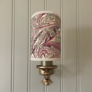 Hand Marbled Pink Stormont - Handmade, Candle Clip Half Shield Lampshade for Wall Lights