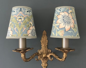 William Morris Strawberry Thief Slate - Small & Medium Handmade Candle Clip Lampshade for Wall Lights/Chandeliers