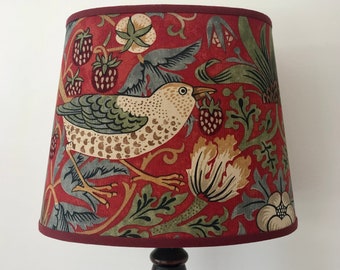 William Morris Strawberry Thief Crimson - Small Handmade Oval Lampshade Table Lamp