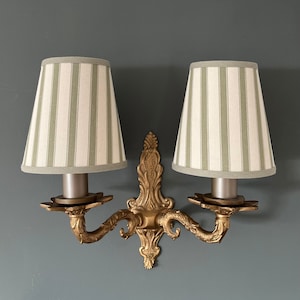 Classic Ian Mankin Sage Ticking Stripe - Handmade Candle Clip Lampshade for Wall Lights/Chandeliers