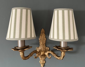 Classic Ian Mankin Sage Ticking Stripe - Handmade Candle Clip Lampshade for Wall Lights/Chandeliers