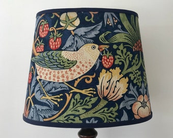 William Morris Strawberry Thief Indigo - Small Handmade Oval Lampshade Table Lamp