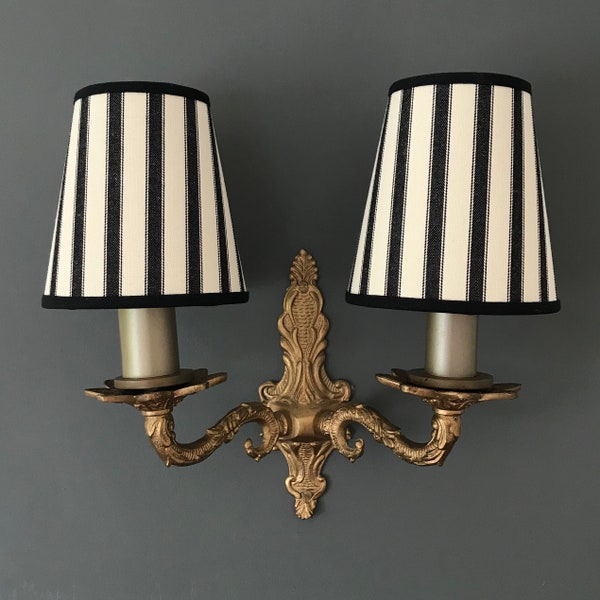 Classic Ian Mankin Black Ticking Stripe - Handmade Candle Clip Lampshade for Wall Lights/Chandeliers
