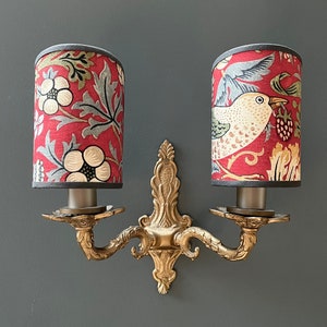 William Morris Strawberry Thief - Handmade, Candle Clip Half Shield Lampshade for Wall Lights