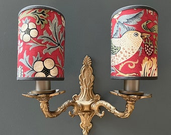 William Morris Strawberry Thief - Handmade, Candle Clip Half Shield Lampshade for Wall Lights