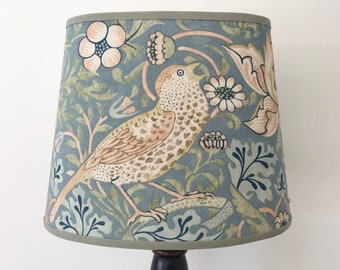 William Morris Strawberry Thief Slate - Small Handmade Oval Lampshade Table Lamp