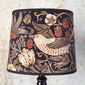 William Morris Strawberry Thief Grape - Small Handmade Oval Lampshade Table Lamp