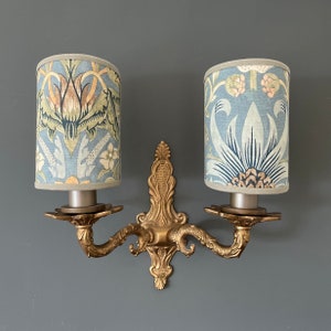 William Morris Strawberry Thief - Handmade, Candle Clip Half Shield Lampshade for Wall Lights