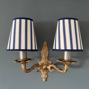 Classic Ian Mankin Navy Ticking Stripe - Handmade Candle Clip Lampshade for Wall Lights/Chandeliers