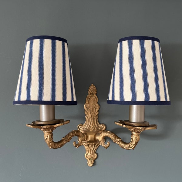 Classic Ian Mankin Navy Ticking Stripe - Handmade Candle Clip Lampshade for Wall Lights/Chandeliers