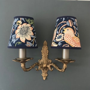 William Morris Strawberry Thief Indigo - Handmade Candle Clip Lampshade for Wall Lights/Chandeliers