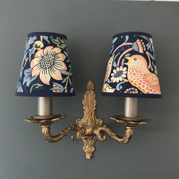 William Morris Strawberry Thief Indigo - Handmade Candle Clip Lampshade for Wall Lights/Chandeliers