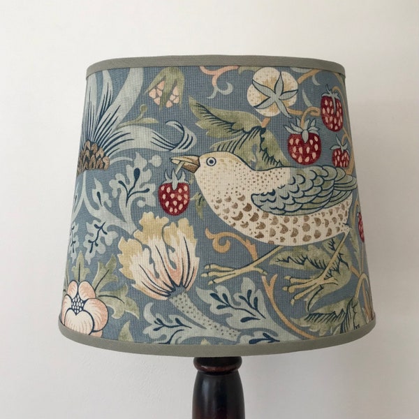 William Morris Strawberry Thief Slate - Small Handmade Oval Lampshade Table Lamp