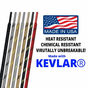 Made with KEVLAR® -Extreme  Heavy Duty Round Boot Laces -  - Made in the USA! Chemical and Heat Resistant!
