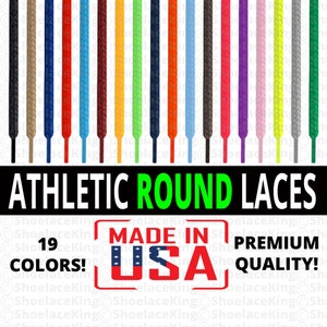 Round Athletic Sport Casual Lace Shoelace Strings - Premium Quality - All Sizes & Colors - Made in USA - 19 Colors