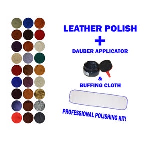 Leather Polish Cream with Natural Oils, Waxes, Lanolin Moneysworth & Best - 1.7oz Jar - Bonus Dauber + Buffing Cloth! 27 Colors