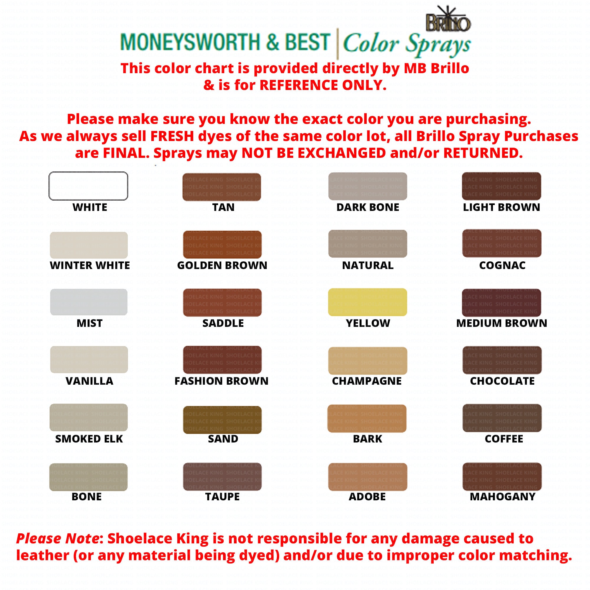 All 55 Colors Always FRESH! BRILLO Color Spray Leather Vinyl Paint/Dye 4.5 oz 