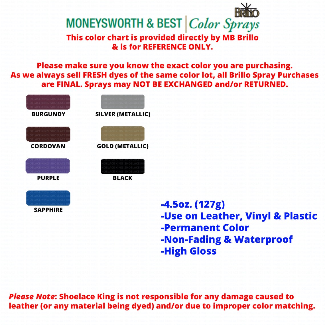 Leather & Vinyl Color Spray Dye Paint MB Brillo Permanent | Etsy