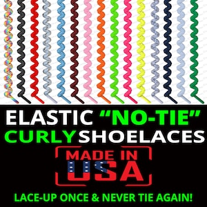 Elastic NO-TIE Curly Shoelace Laces - Lace Your Shoe and Never Tie Again! Great for Kids & Adults! 10+ Beautiful Colors/Designs!