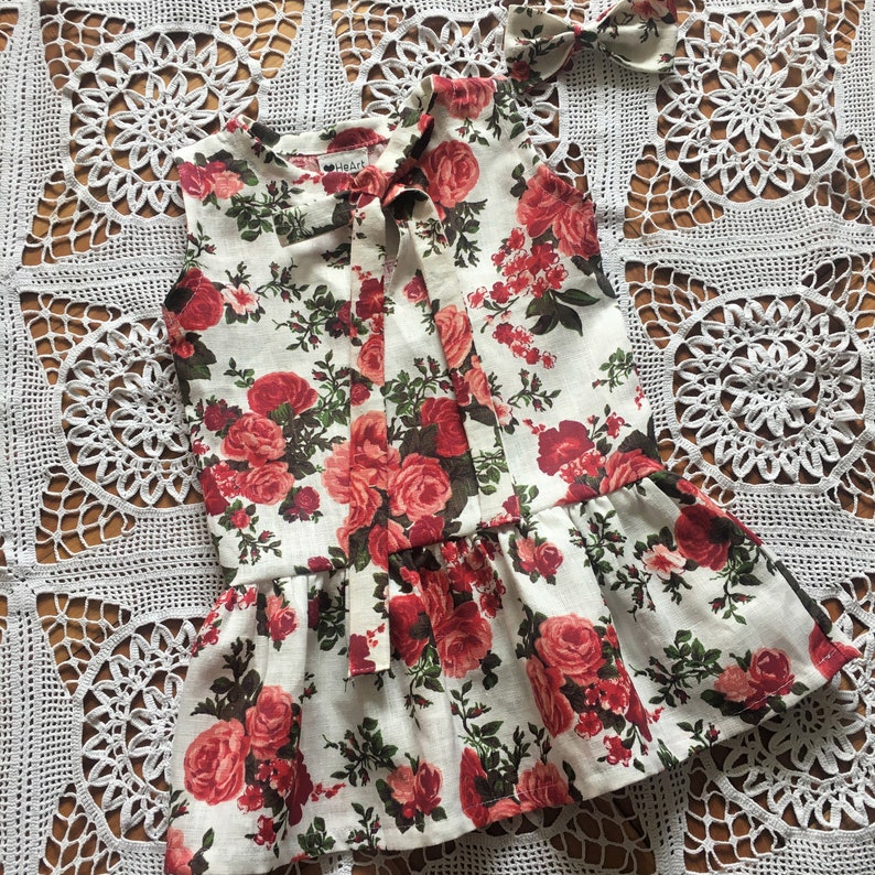 1 Birthday Outfit Girl Rose First birthday outfit First birthday dress Linen dress girl 1st birthday outfit 1st birthday dress Floral Flax