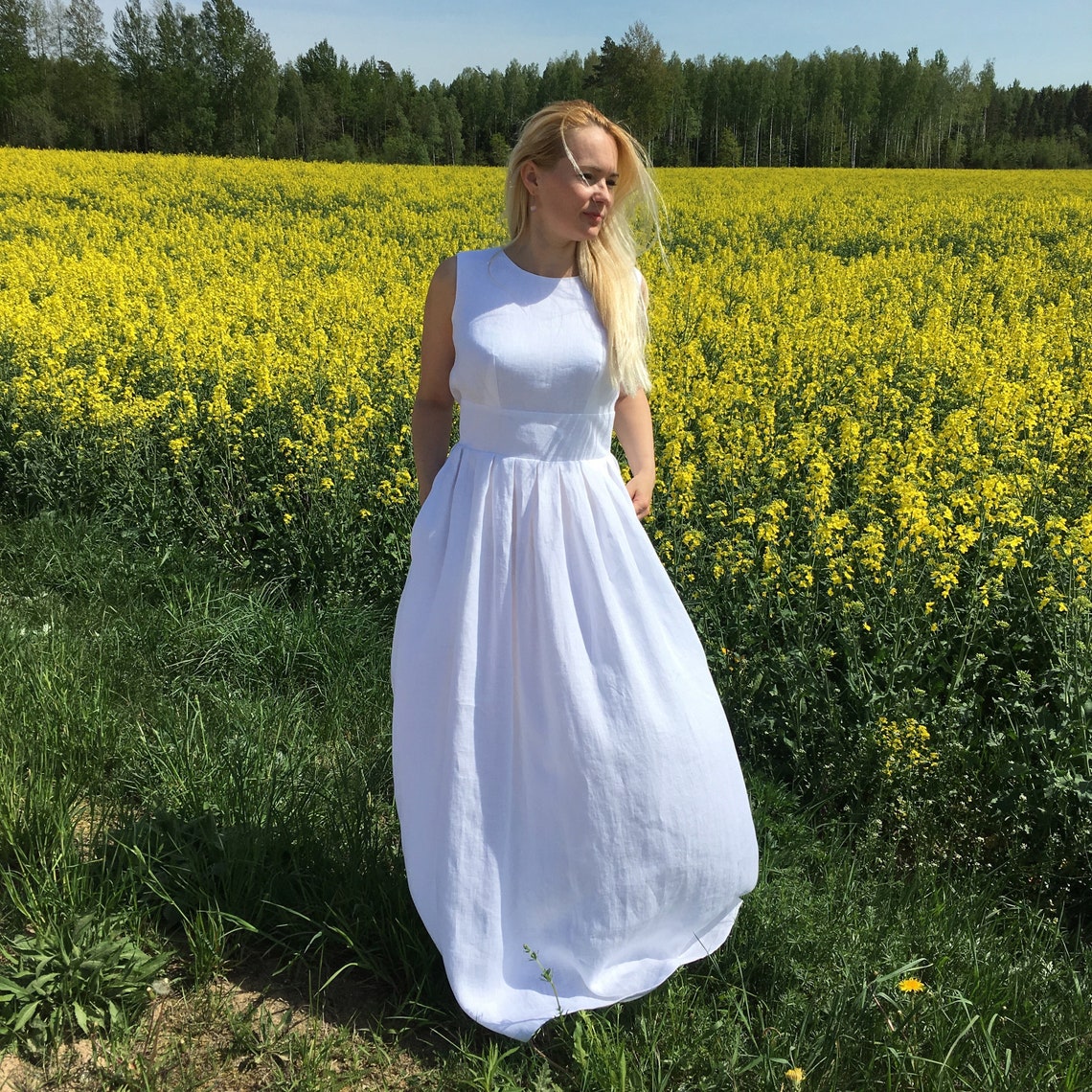 White Linen Dress Wedding Dress White Bridal Dress Linen Etsy