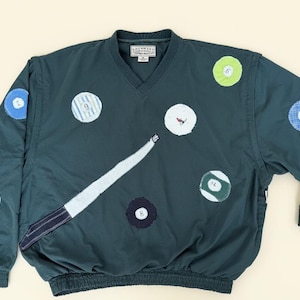 Sudadera con parches de billar reciclados / Parches de bolas de billar hechos a mano / Sudadera de segunda mano reutilizada / Talla XL
