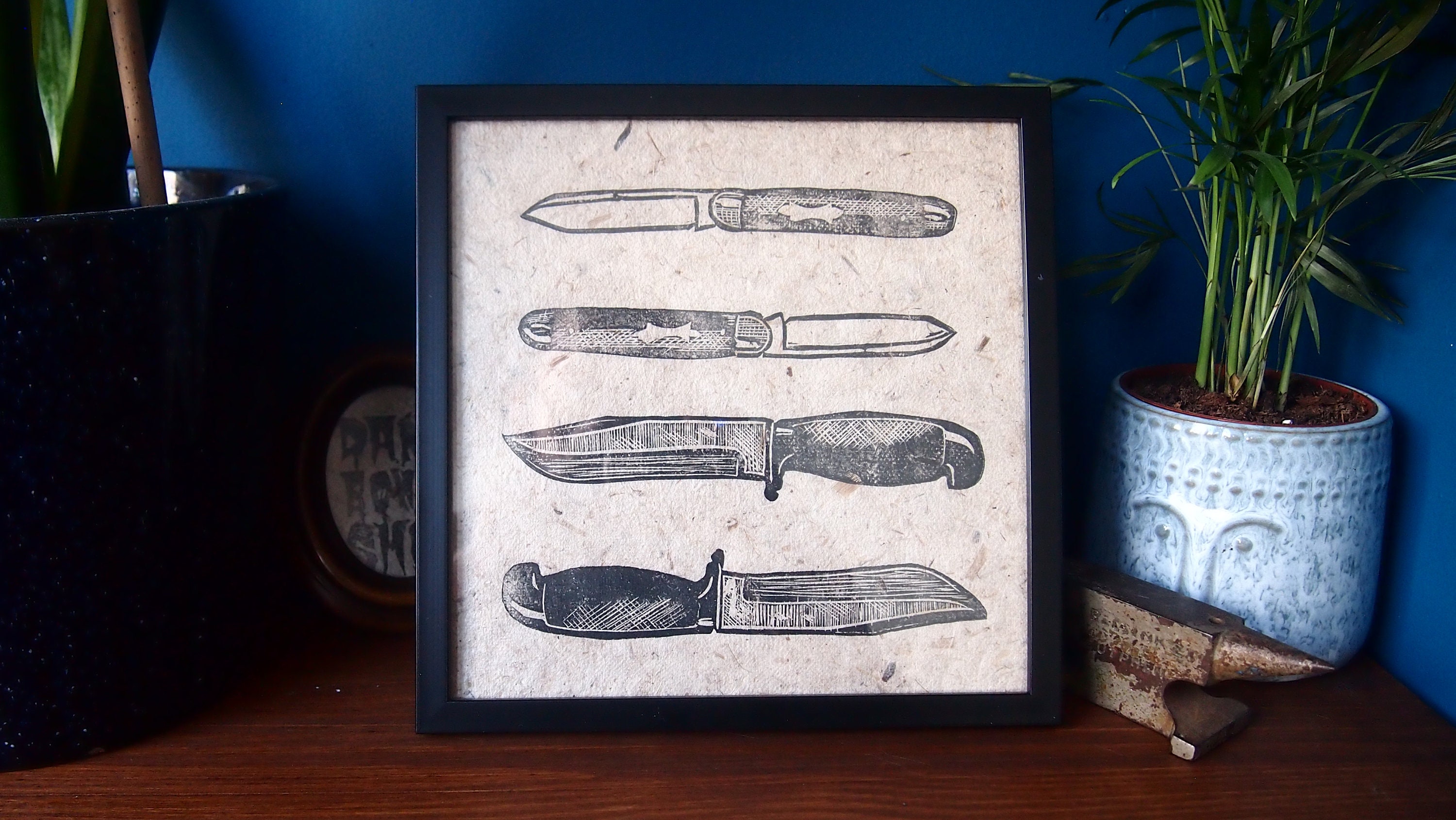 KNIVES Authentic handmade linocut print on beautiful paper Etsy