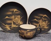 SALE Japanese Satsuma Bone Trio - Mount Fuji