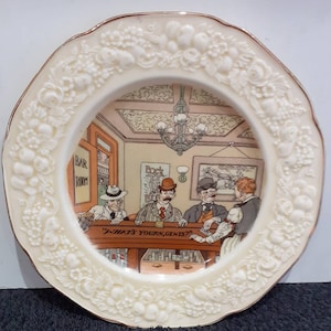 Vintage Crown Ducal  Florentine Bob Dean Pub Scene Plate - What&#39;s Yourn  Gents.