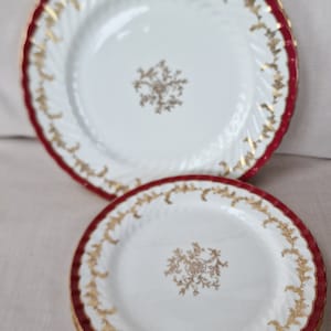 Aynsley Fine Bone China Speise- und Salatteller in wunderschönem rot-goldenem Design.   Muster 8155. Bitte aus dem Dropdown-Menü auswählen.