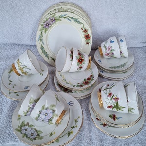 Vintage Shelley Bone China Platos y Trío - Pintado a mano - Muy raro. Elija del menú desplegable