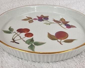 Vintage Royal Worcester Evesham Gold Flan Dish - Bone China