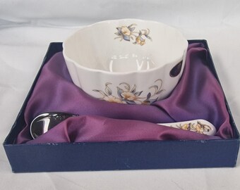 Juego de azucarero y cuchara a juego de porcelana fina inglesa Aynsley, en caja - Diseño Just Orchids