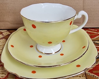 Trio de porcelaines Windsor - Jaune à pois orange