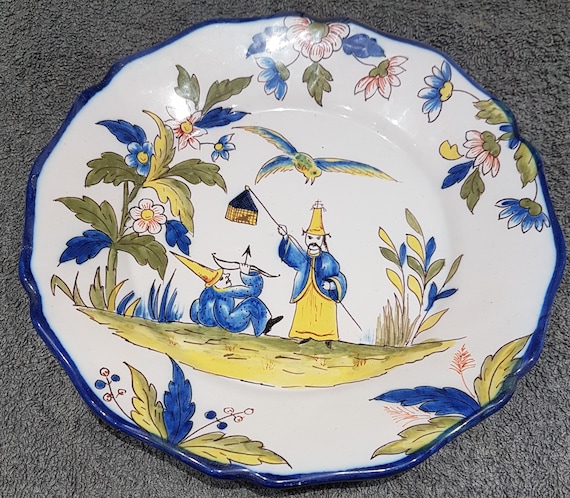 Beautiful Antique Hand Painted Faience Display Plate - Charolles