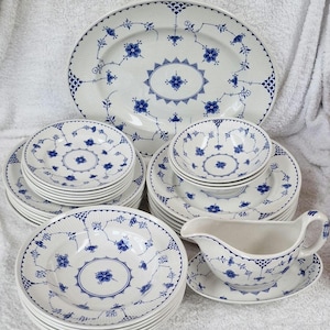 Vintage Furnivals and Masons Pottery Blue and White Dinner and Breakfast  Items - Denmark Pattern,