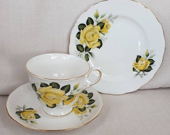 Gainsborough Bone China Trio - Grote Gele Rozen Patroon