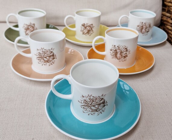 Vintage Susie Cooper Bone China. Harlequin Set of 6 X Coffee Can