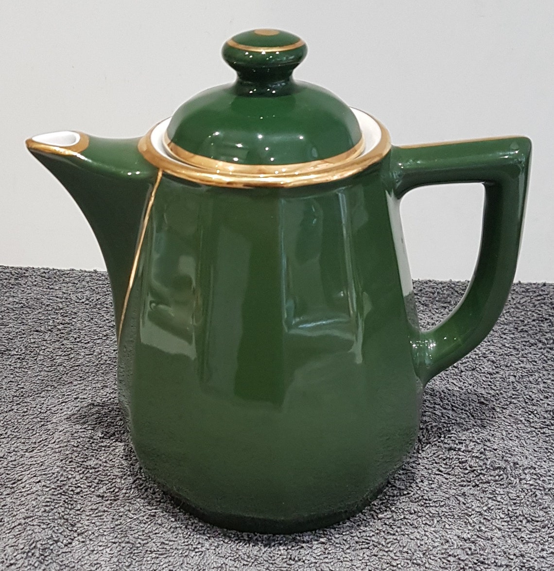 Apilco Green and Gold Large Coffee Pot Etsy