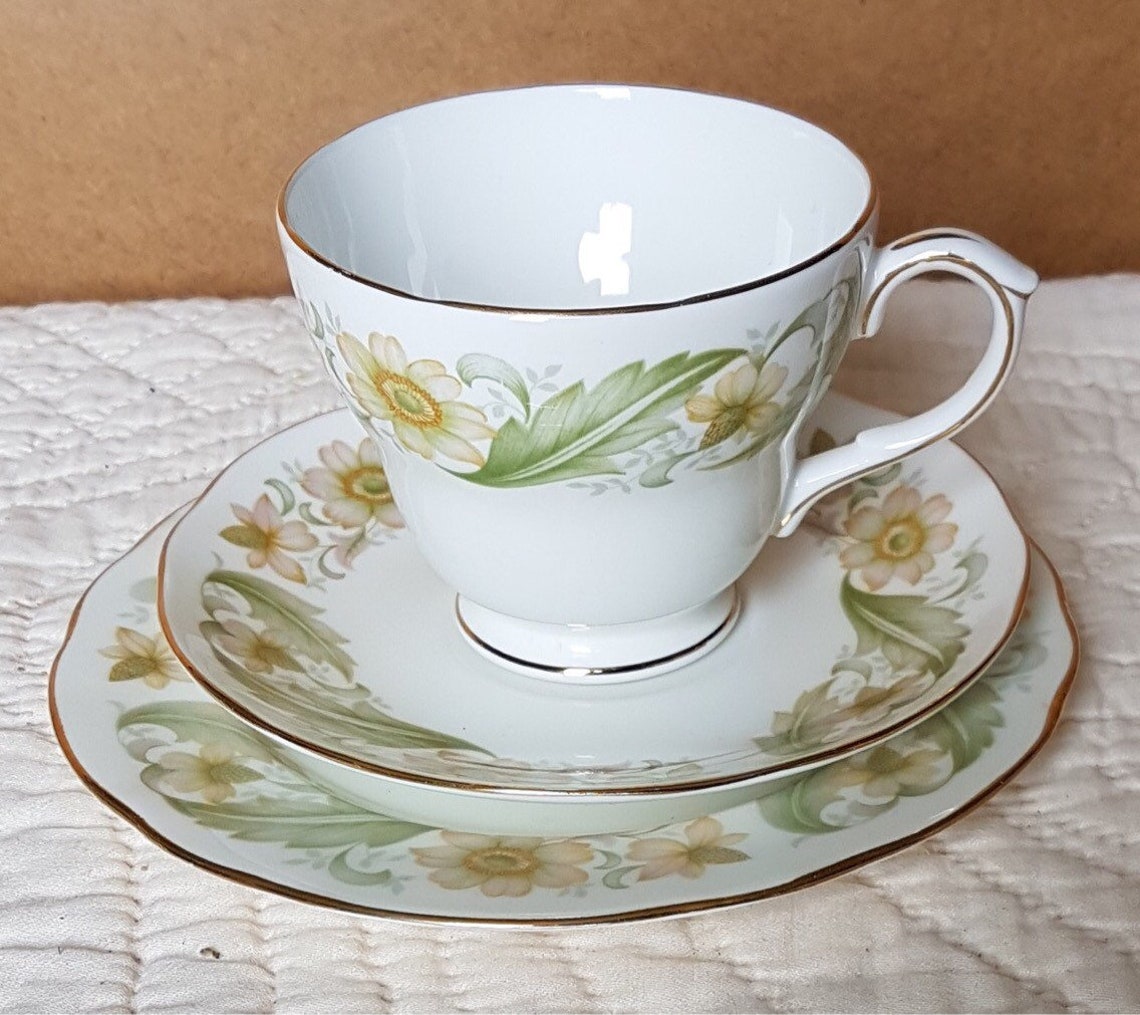 Duchess Bone China Trio in Lovely Greensleeves Pattern. Etsy