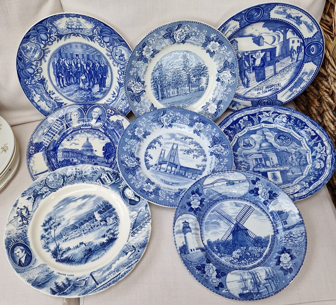 Vintage Blue and White Collectors Display or Dinner Plates United