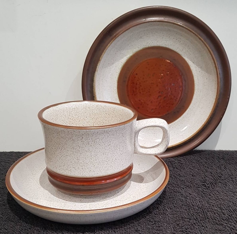 Vintage Denby Stoneware Potters Wheel Tea Trio Rust or Tan. Etsy UK