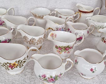 Selection of 6 x English Bone China Milk Jugs or Sugar Bowls, or mixture of both.  Choose from drop down menu