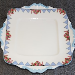 Paragon Bone China Art Deco Twin handled Cake Plate -  Geometric and Flowers