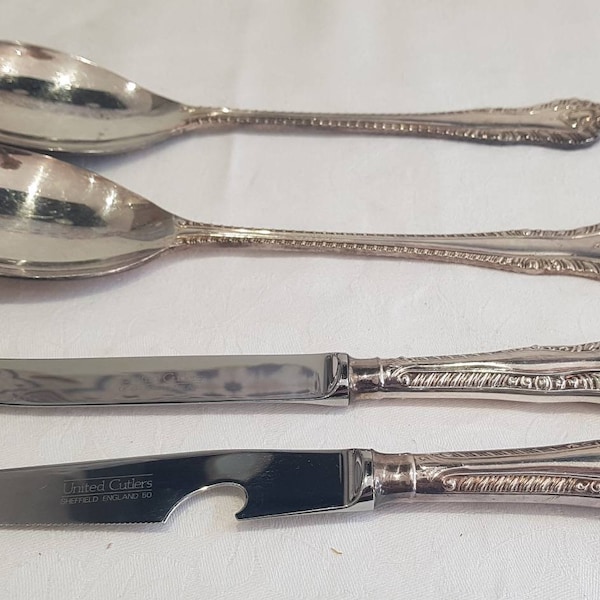 Couteau à pamplemousse plaqué argenté United Cutlery et couteau à tomates ou au fromage - Motif Gadroon, nouveau vieux bouillon.   Serveurs correspondants gratuits